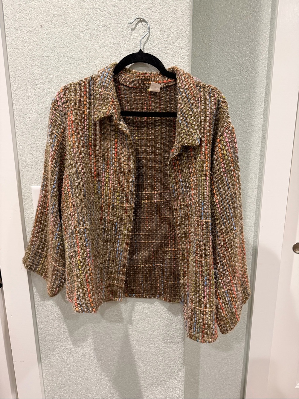 Textured Brown Multi-Color Open-Front Women's Blazer